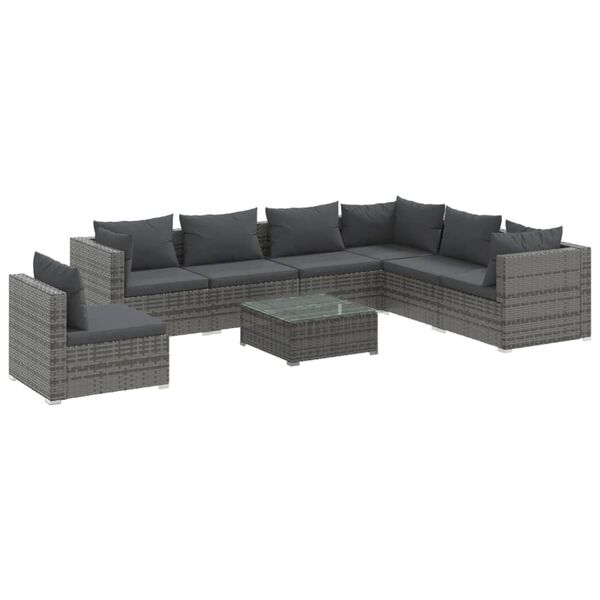vidaXL 8 Piece Garden Lounge Set with Cushions Poly Rattan Grey