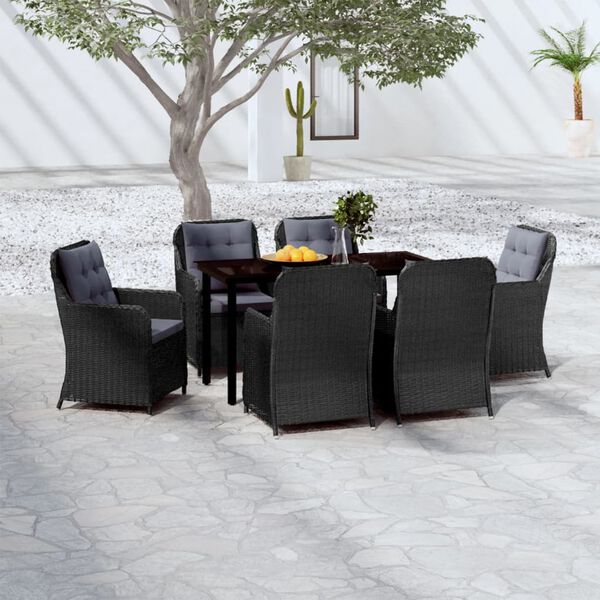 vidaXL 7 Piece Garden Dining Set Black