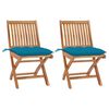 vidaXL Folding Chairs 2 pcs with Light Blue Cushions Solid Teak Wood