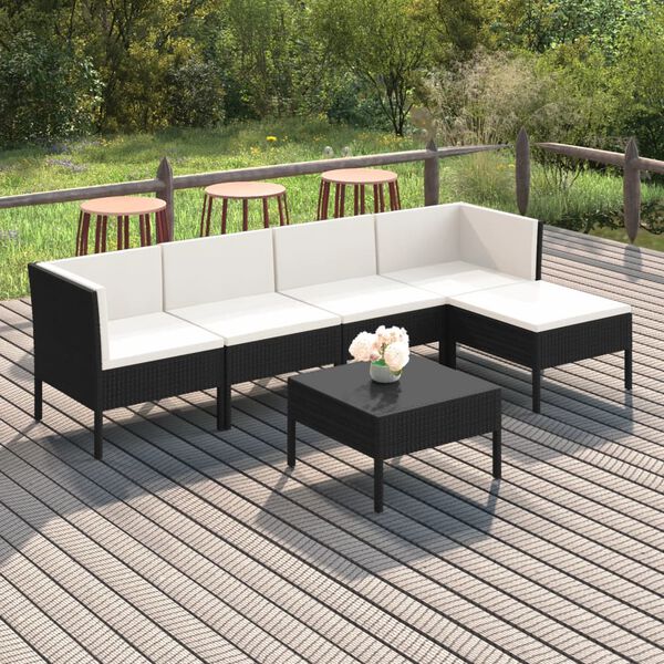vidaXL 6 Piece Garden Lounge Set with Cushions Poly Rattan Black