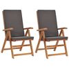vidaXL Reclining Folding Chairs with Cushions 2 pcs Solid Teak Wood Grey