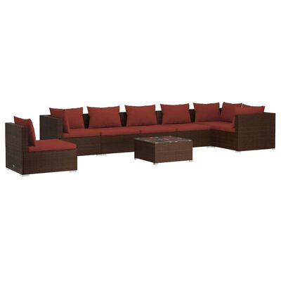 vidaXL 8 Piece Garden Lounge Set with Cushions Poly Rattan Brown