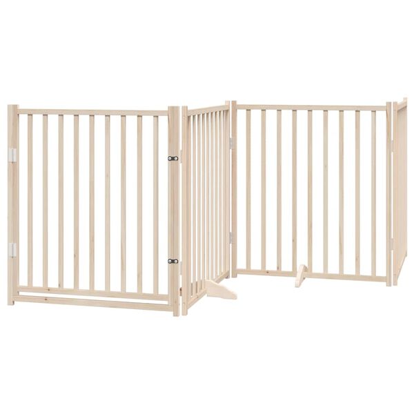 vidaXL Dog Gate with Door Foldable 4 Panels 320 cm Solid Wood Fir