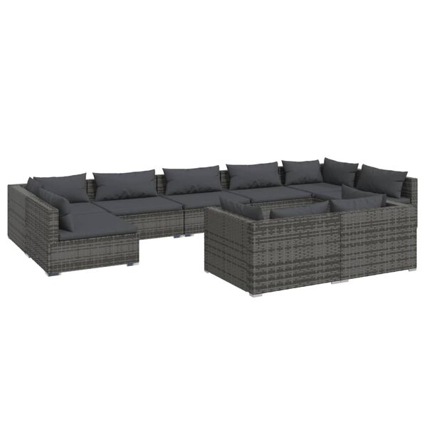 vidaXL 9 Piece Garden Lounge Set with Cushions Grey Poly Rattan