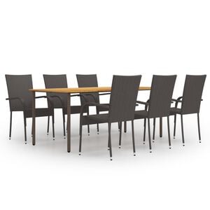 vidaXL 7 Piece Garden Dining Set Poly Rattan Brown