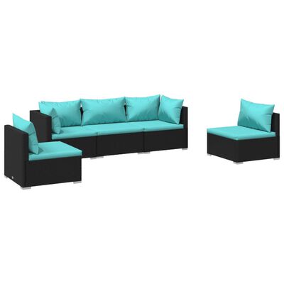 vidaXL 5 Piece Garden Lounge Set with Cushions Poly Rattan Black