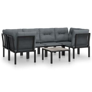 vidaXL 6 Piece Garden Lounge Set Black and Grey Poly Rattan