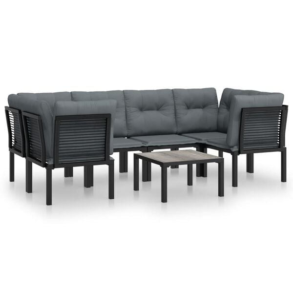 vidaXL 6 Piece Garden Lounge Set Black and Grey Poly Rattan
