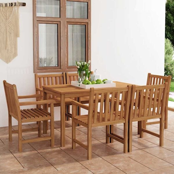 vidaXL 7 Piece Garden Dining Set 140x80 cm Solid Teak Wood