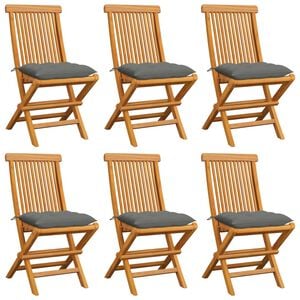 vidaXL Folding Chairs with Grey Cushions 6 pcs Solid Teak Wood