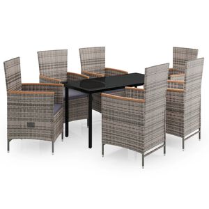 vidaXL 7 Piece Garden Dining Set with Cushions Grey