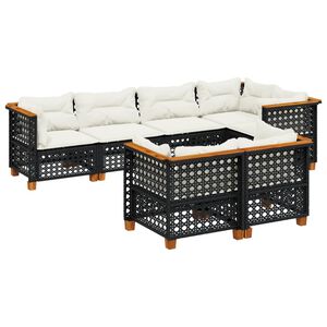 vidaXL 7 Piece Garden Sofa Set with Cushions Black Poly Rattan