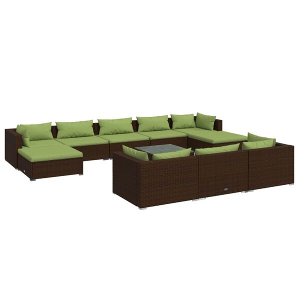 vidaXL 11 Piece Garden Lounge Set with Cushions Brown Poly Rattan