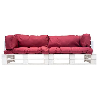 vidaXL 2 Piece Garden Pallet Sofa Set with Red Cushions Pinewood
