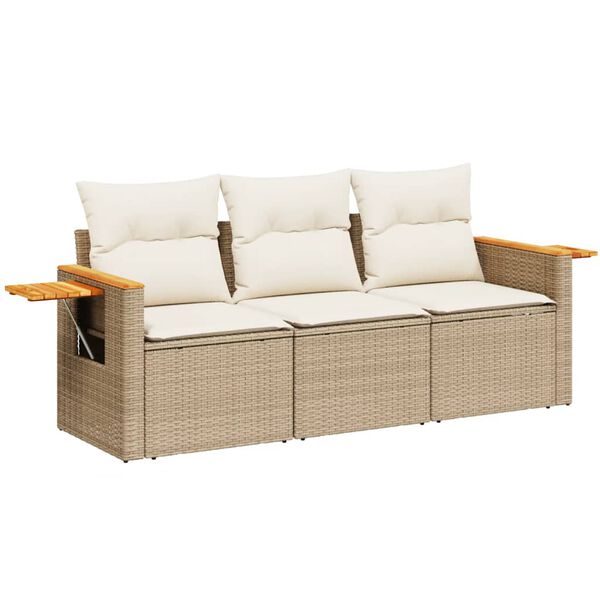 vidaXL 3 Piece Garden Sofa Set with Cushions Beige Poly Rattan