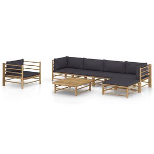 vidaXL Garden Lounge Set | Dark grey cushions, natural bamboo frame