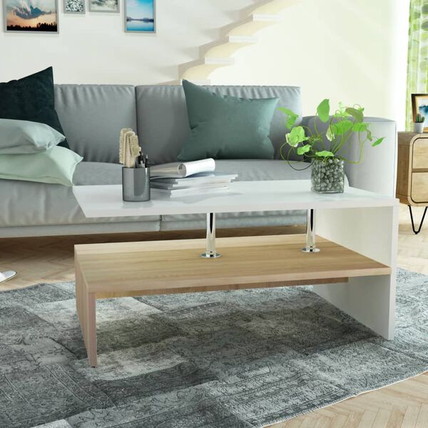 vidaXL Coffee Table Engineered Wood 90x59x42 cm Oak and White
