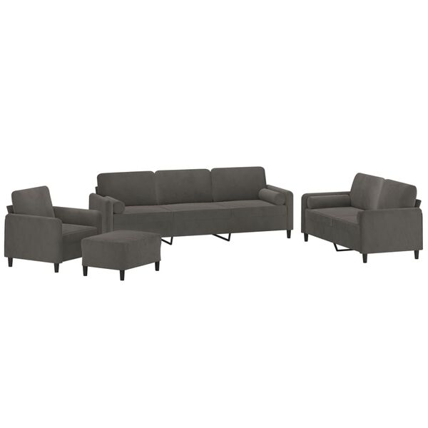 vidaXL 4 Piece Sofa Set with Throw Pillows&Cushions Dark Grey Velvet