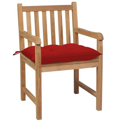 vidaXL Garden Chairs 8 pcs with Red Cushions Solid Teak Wood