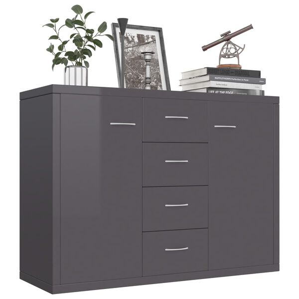 vidaXL Sideboard High Gloss Grey 88x30x65 cm Engineered Wood