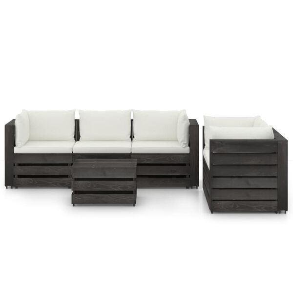 vidaXL 6 Piece Garden Lounge Set with Cushions Grey Impregnated Wood