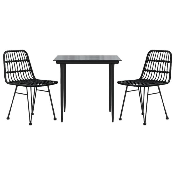 vidaXL 3 Piece Garden Dining Set Black Poly Rattan