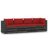 vidaXL 4-Seater Garden Sofa with Cushions Grey Impregnated Wood