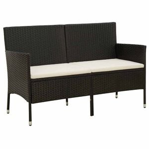 vidaXL 3-Seater Garden Sofa with Cushion Black Poly Rattan
