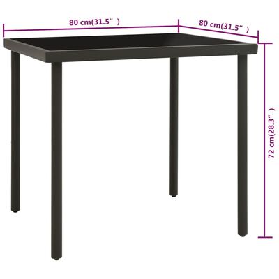 vidaXL Outdoor Dining Table Anthracite 80x80x72 cm Glass and Steel