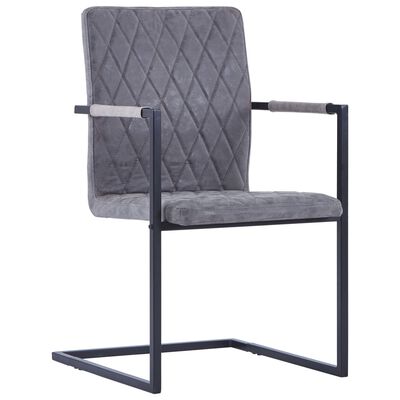 vidaXL Cantilever Dining Chairs 2 pcs Cantilever Dark Grey Faux Leather