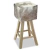 vidaXL Bar Stool Goatskin Leather and Solid Teak Wood
