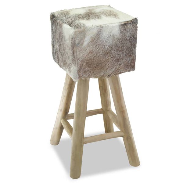 vidaXL Bar Stool Goatskin Leather and Solid Teak Wood