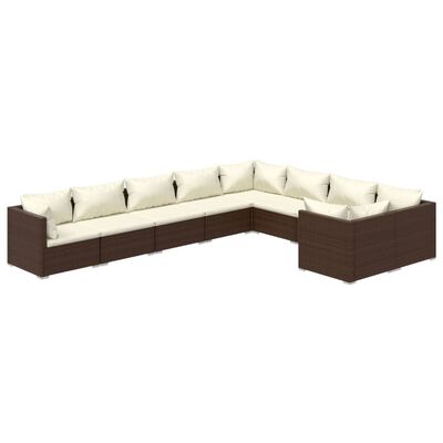 vidaXL 9 Piece Garden Lounge Set with Cushions Poly Rattan Brown