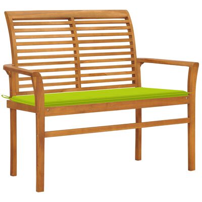 vidaXL Garden Bench with Bright Green Cushion 112 cm Solid Teak Wood