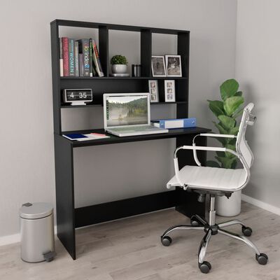 vidaXL Desk with Shelf Black 110x45x157 cm Engineered Wood