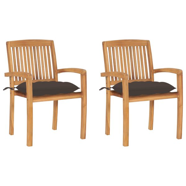 vidaXL Garden Chairs 2 pcs with Taupe Cushions Solid Teak Wood