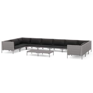 vidaXL 11 Piece Garden Lounge Set with Cushions Poly Rattan Dark Grey