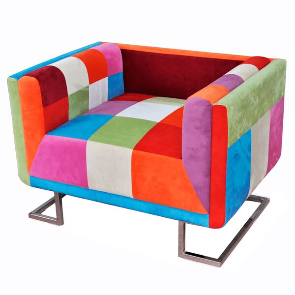 vidaXL Cube Armchair with Chrome Feet Patchwork Design Fabric