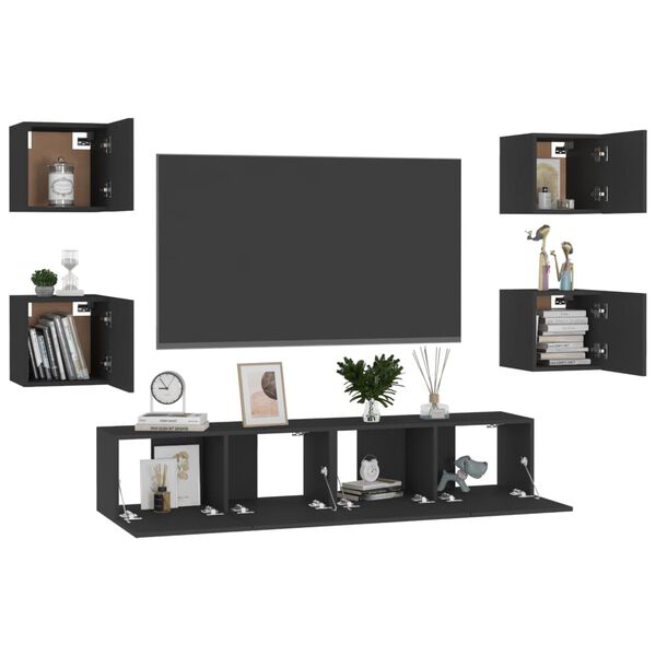 vidaXL 6 Piece TV Cabinet Set Black Engineered Wood