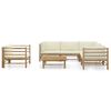 vidaXL 7 Piece Garden Lounge Set with Cream White Cushions Bamboo