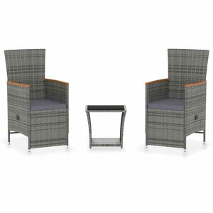 vidaXL 3 Piece Garden Lounge Set with Cushions Poly Rattan Grey