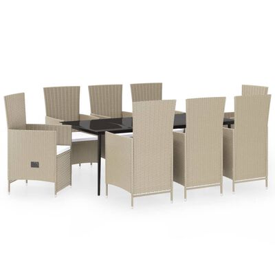 vidaXL 9 Piece Garden Dining Set with Cushions Beige