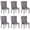 vidaXL Dining Chair | Set of 6 | Grey | Velvet, solid rubberwood | Standard