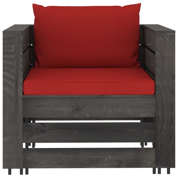 vidaXL 7 Piece Garden Lounge Set with Cushions Grey Impregnated Wood