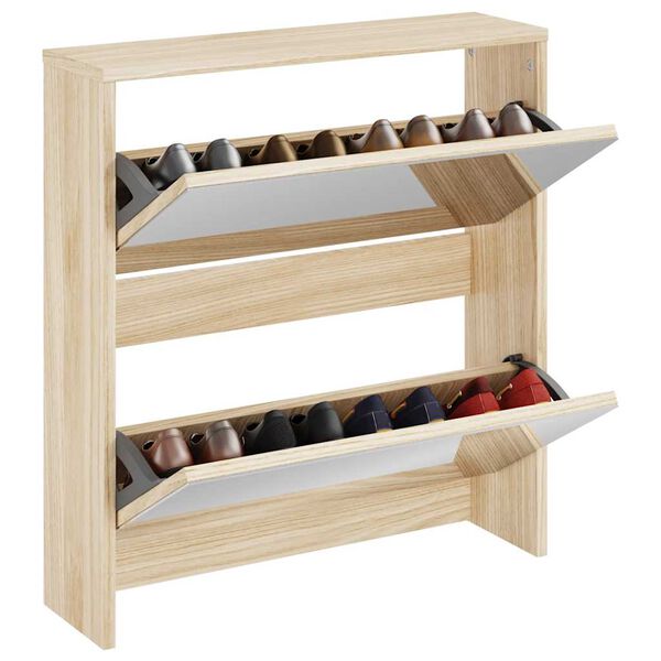 vidaXL Shoe Cabinet 2-Layer Mirror Oak 63x17x67 cm