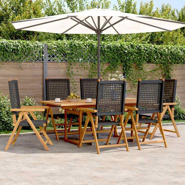 vidaXL 7 Piece Garden Dining Set Black Poly Rattan and Solid Wood