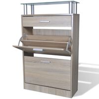 vidaXL Shoe Cabinet with a Drawer and a Top Glass Shelf Wood Oak Look