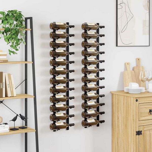 vidaXL Wall Mounted Wine Racks for 12 Bottles 2 pcs Black Iron