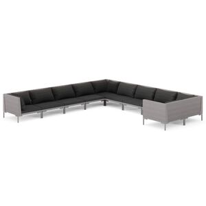 vidaXL 10 Piece Garden Lounge Set with Cushions Poly Rattan Dark Grey