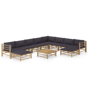 vidaXL Garden Lounge Set | Dark Grey | Bamboo, Fabric (100% polyester) | Medium